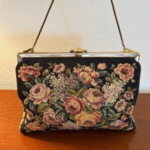 Vintage Spulcioni Firenze Black Petit Point Floral Needlepoint Evening Bag Italy
